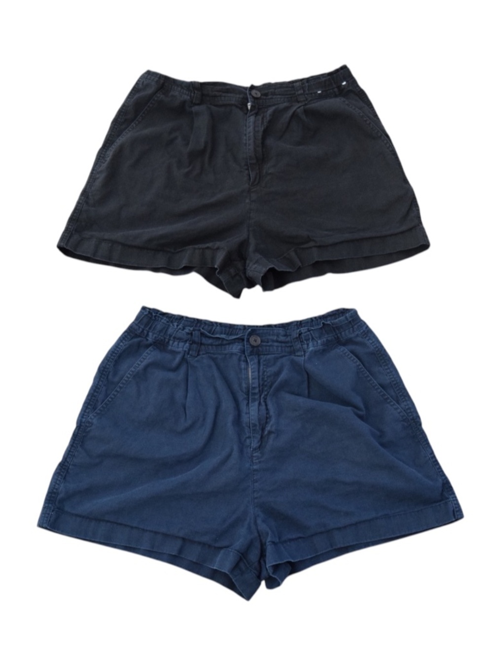 Uniqlo Medium Linen Blend Cotton High Waisted Shorts Black Navy Blue